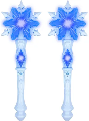 Light Up Frozen Snowflake Wands with Sound(Motion Sensitive) Magic Toy for Kids Girls Princess Party Favors Costume Cosplay Accessories 2 Pieces Blue
