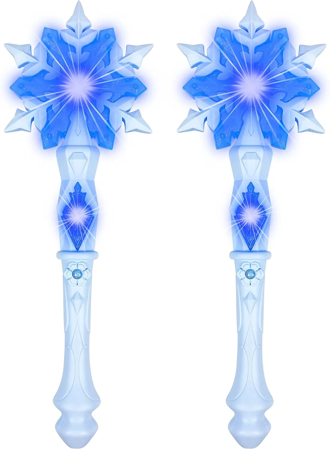 Light Up Frozen Snowflake Wands with Sound(Motion Sensitive) Magic Toy for Kids Girls Princess Party Favors Costume Cosplay Accessories 2 Pieces Blue