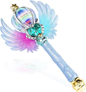 Light Up Snowflake Wand with Spinning LEDs and Sound Magic Princess Toys for Kids Girls Birthday Cosplay Party Favors, Blue