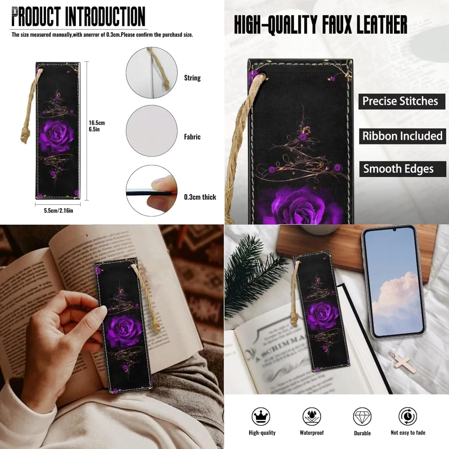 Lightweight Bible Cover Retro Rose Purple Flower Print, Zippered Book Cover Church Bible Carrier with Bookmarks Books Holder for Women Men Prayer Travel Outdoor, 2XL