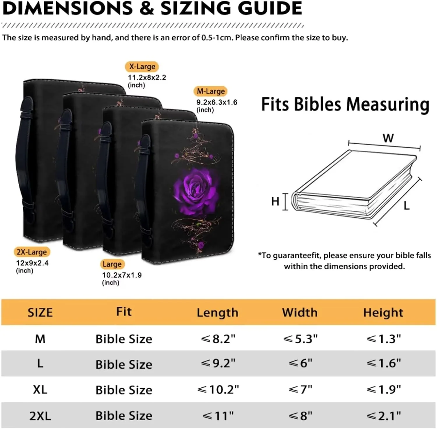Lightweight Bible Cover Retro Rose Purple Flower Print, Zippered Book Cover Church Bible Carrier with Bookmarks Books Holder for Women Men Prayer Travel Outdoor, 2XL