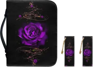 Lightweight Bible Cover Retro Rose Purple Flower Print, Zippered Book Cover Church Bible Carrier with Bookmarks Books Holder for Women Men Prayer Travel Outdoor, 2XL