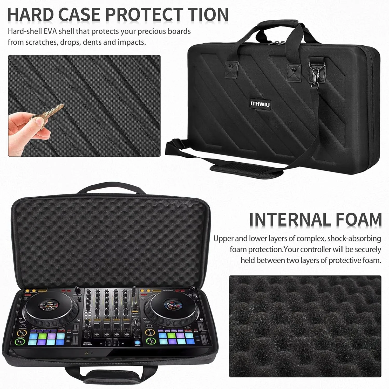 Lightweight Molded Hard Storage Case Fits Pioneer DDJ 1000, 1000SRT DJ Controllers Carrying Case Black