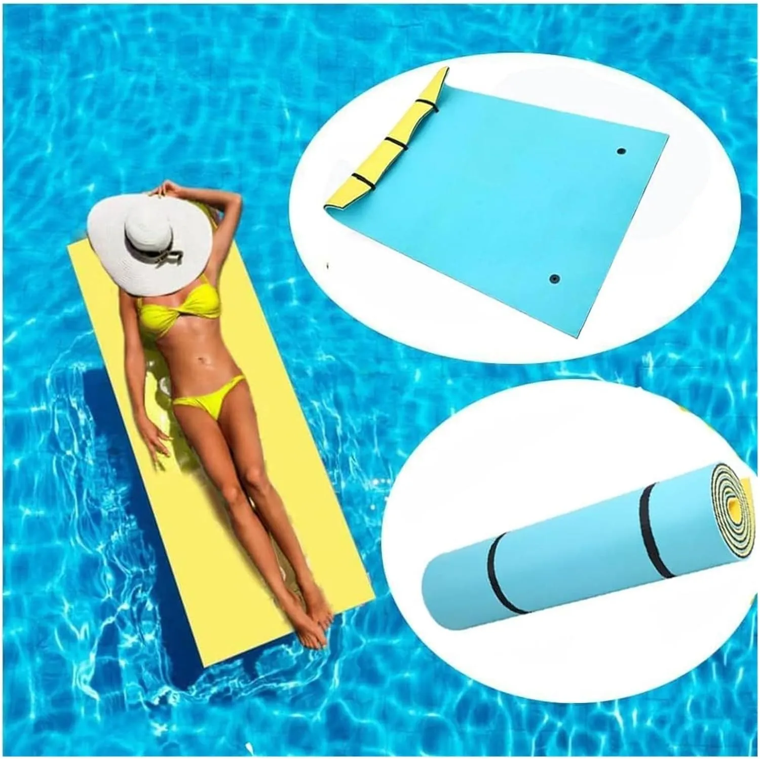 Lily Pad Floating Mat,Floating Water Mat, Lily Pad, Bouncy Tear-Resistant 3-Layer XPE Foam, Roll-Up Floating Island River Rafts for Pool Lake Ocean Boat for Adults