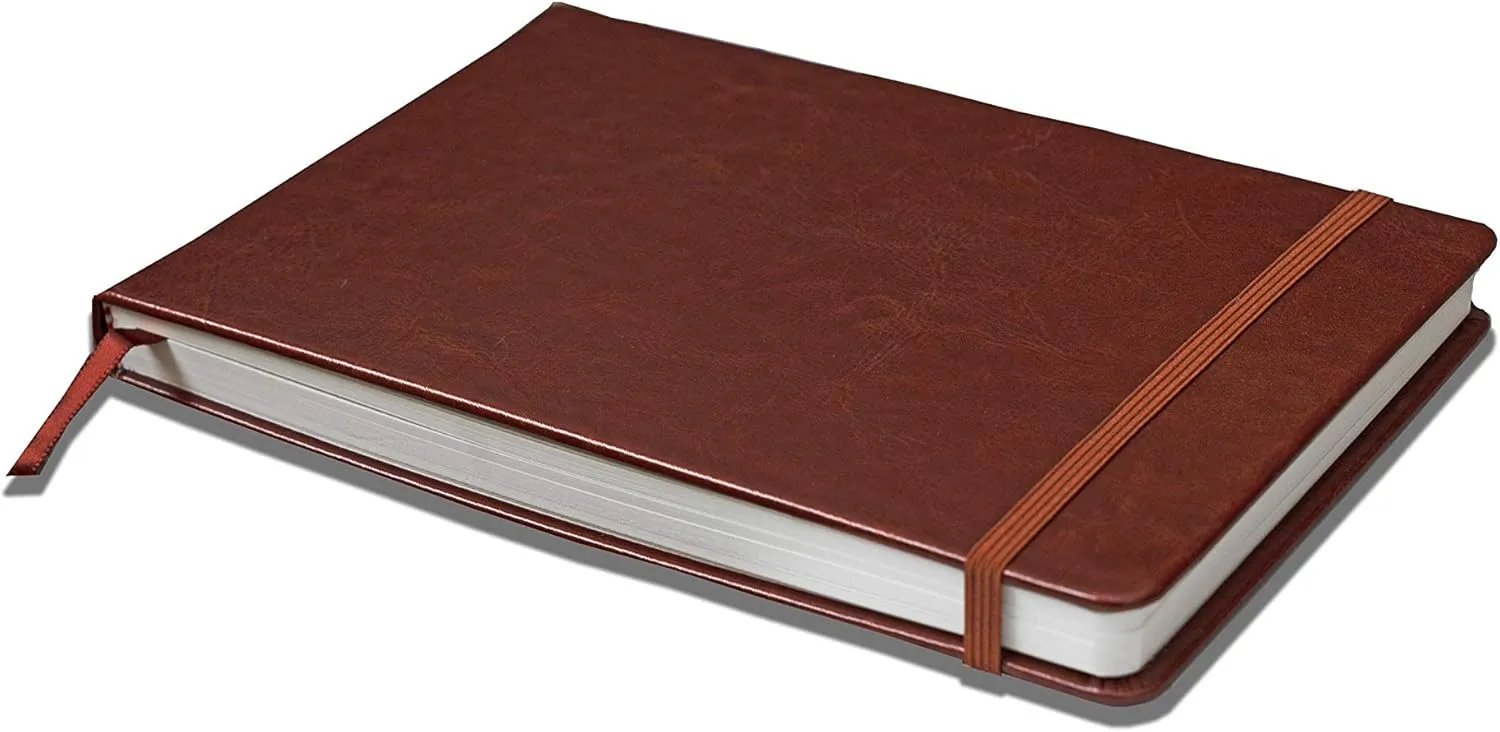 Linden Art Watercolor Journal, 140 lb (300 GSM), 64 Cold Pressed 8.5"x5.5" Pages, Watercolor and Mixed Media Travel Journal, Brown PU Leather Hard Cover