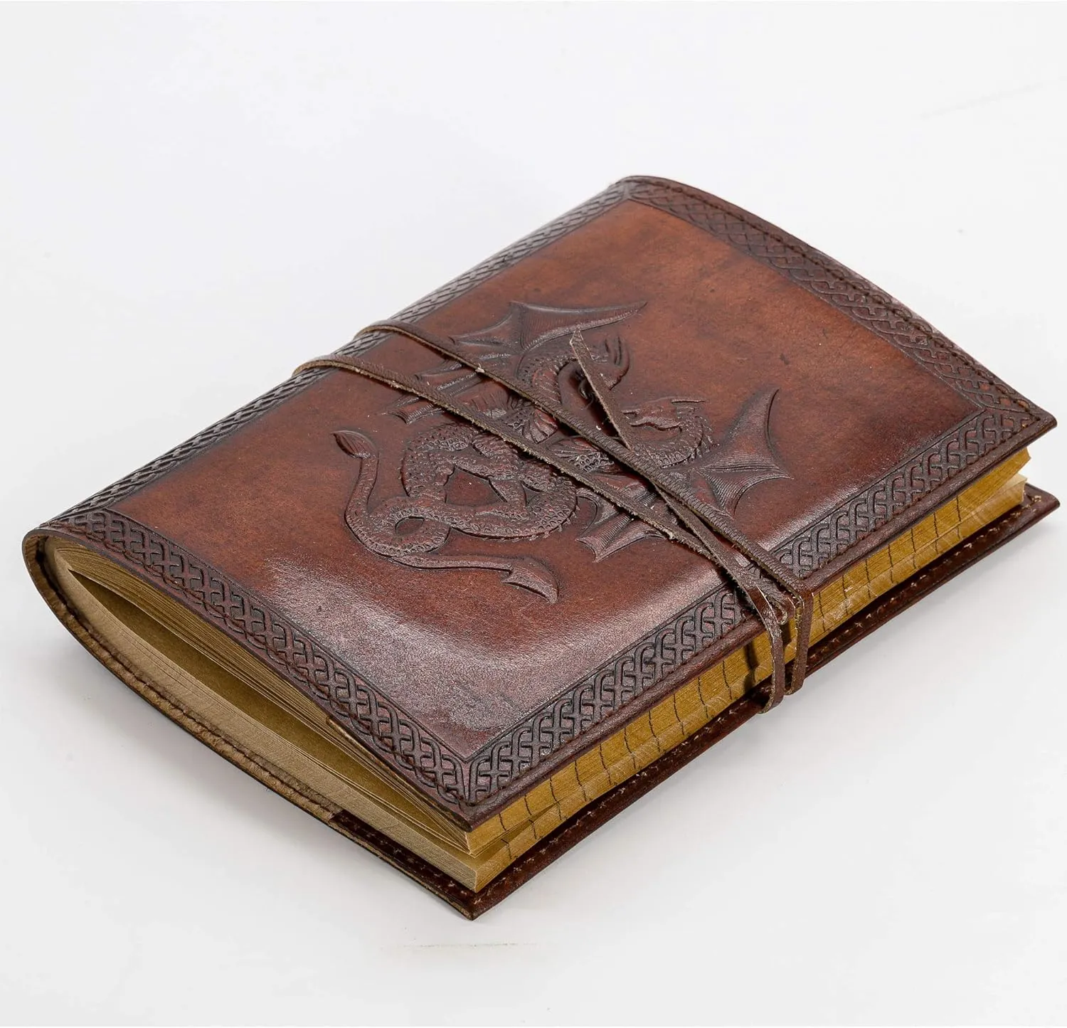 Lined Refillable Paper Double Dragon Handmade Leather Journal | Writing Notebook Diary | Bound Daily Notepad for Men & Women Medium, Writing pad for Artist craft pages (8 x 6)