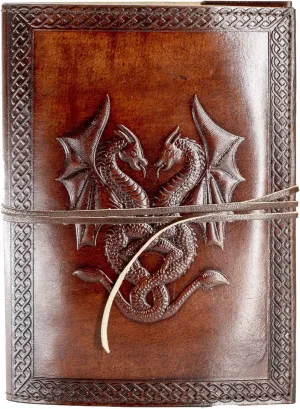 Lined Refillable Paper Double Dragon Handmade Leather Journal | Writing Notebook Diary | Bound Daily Notepad for Men & Women Medium, Writing pad for Artist craft pages (8 x 6)