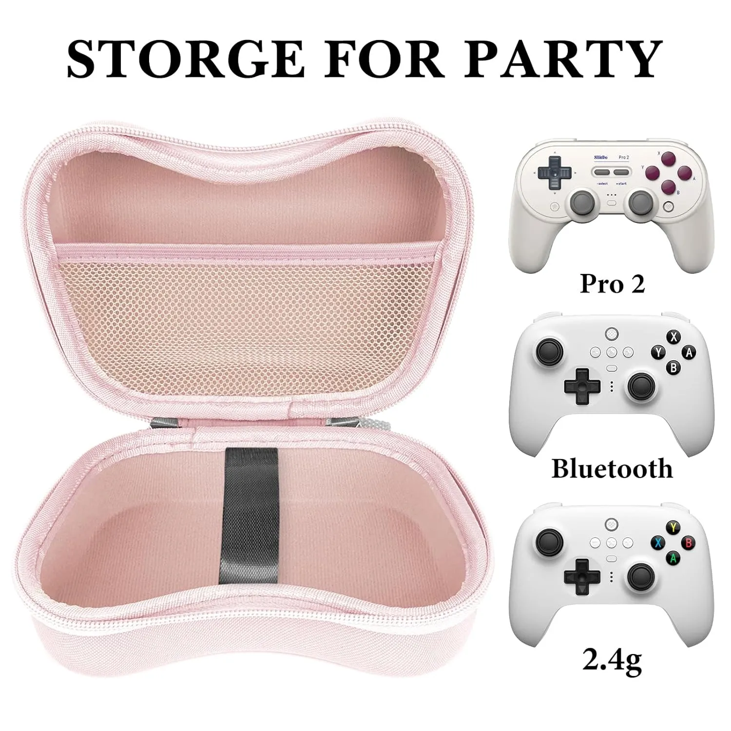 Linkidea Hard Travel Controller Case Compatible with 8BitDo Pro 2/Ultimate Bluetooth/2.4G Dual Sense Wireless Controller Gaming Accessories Carrying Case, Game Protective Storage Bag (Pink)