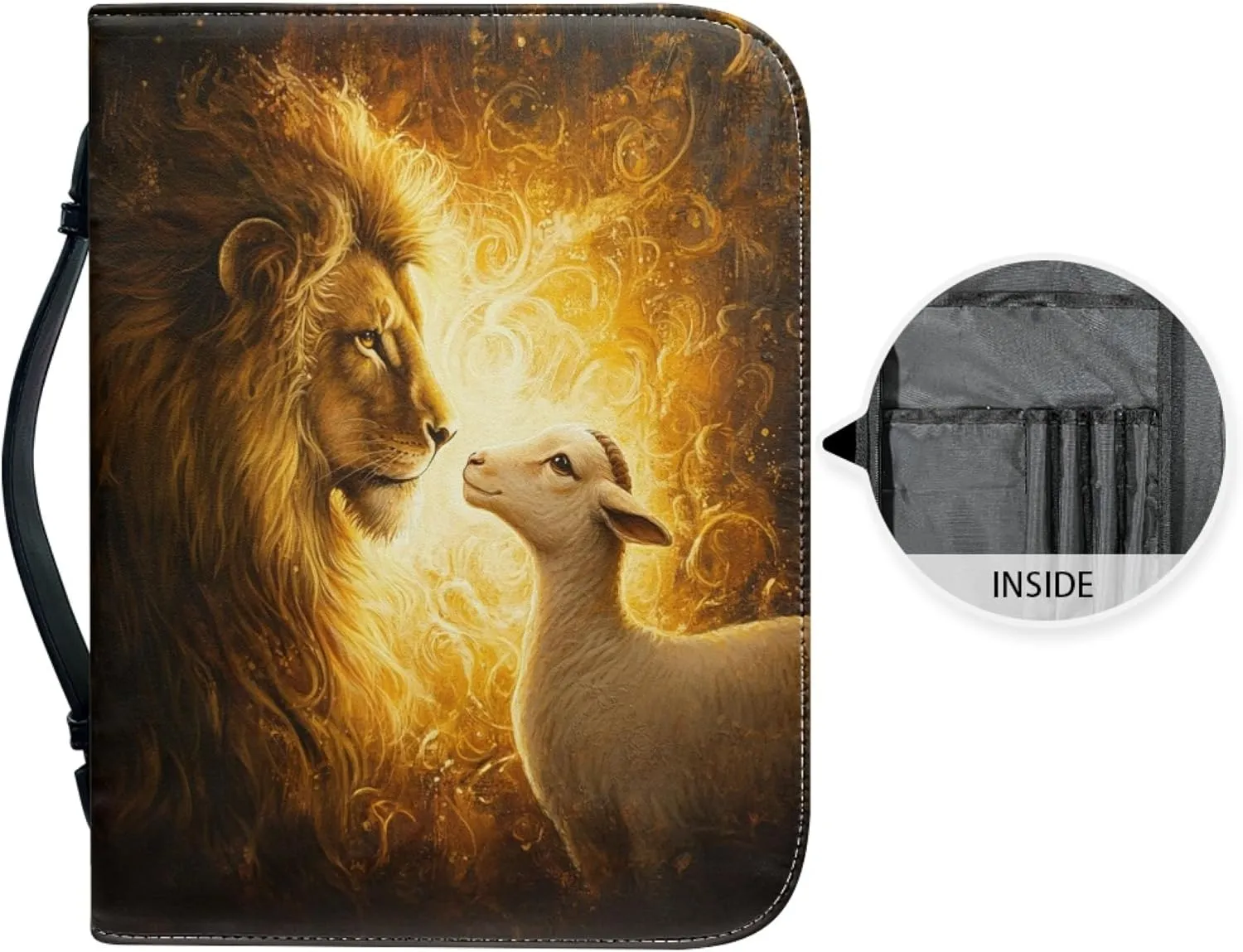 Lion and Lamb Bible Covers for Men Leather Bible Case for Men Lion Sheep Bible Covers Leather Bible Cover for Men Bible Tote Bag Light Mens Bible Case Small 8x5