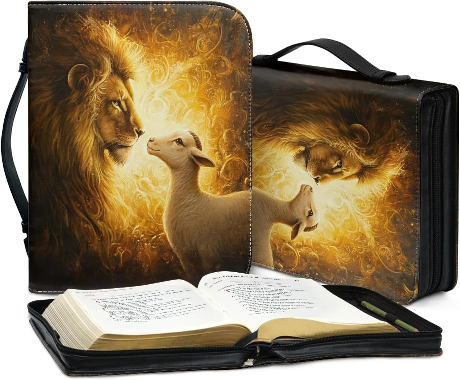 Lion and Lamb Bible Covers for Men Leather Bible Case for Men Lion Sheep Bible Covers Leather Bible Cover for Men Bible Tote Bag Light Mens Bible Case Small 8x5