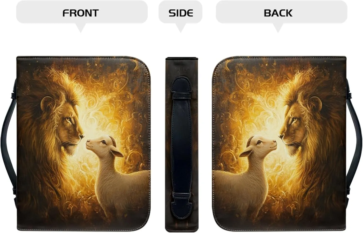 Lion and Lamb Bible Covers for Men Leather Bible Case for Men Lion Sheep Bible Covers Leather Bible Cover for Men Bible Tote Bag Light Mens Bible Case Small 8x5