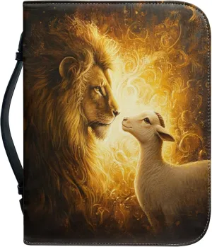 Lion and Lamb Bible Covers for Men Leather Bible Case for Men Lion Sheep Bible Covers Leather Bible Cover for Men Bible Tote Bag Light Mens Bible Case Small 8x5