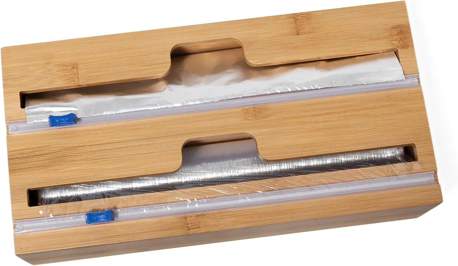 Lipper International Bamboo Dispenser with Cutter for Aluminum Foil, Plastic Wrap, or Wax Paper, 2-in-1, 13 7/8" x 6 3/4" x 4"