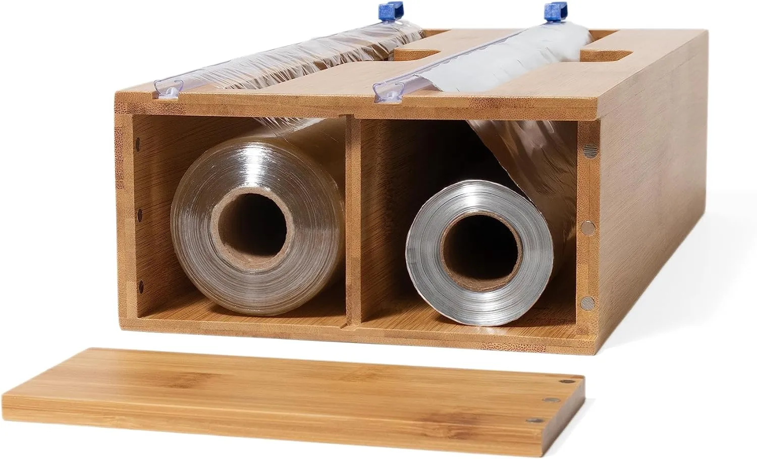 Lipper International Bamboo Dispenser with Cutter for Aluminum Foil, Plastic Wrap, or Wax Paper, 2-in-1, 13 7/8" x 6 3/4" x 4"