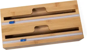Lipper International Bamboo Dispenser with Cutter for Aluminum Foil, Plastic Wrap, or Wax Paper, 2-in-1, 13 7/8" x 6 3/4" x 4"