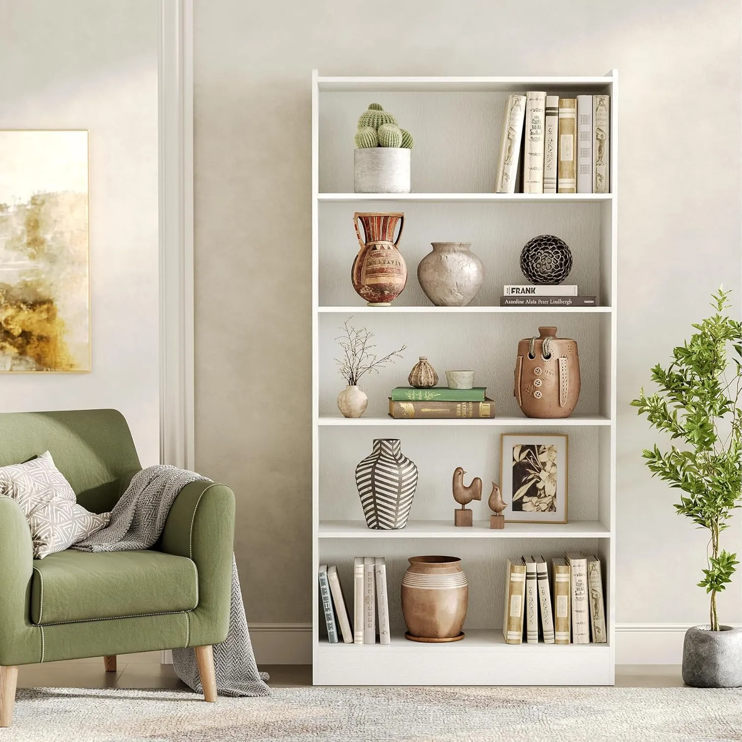 LITTLE TREE 72 Inch Tall Bookcase, Freestanding 6-Tier Library Bookshelf with Closed Shelves, Large Open Bookcases Organizer Wooden Display Shelving Unit for Bedroom Living Room Office, White