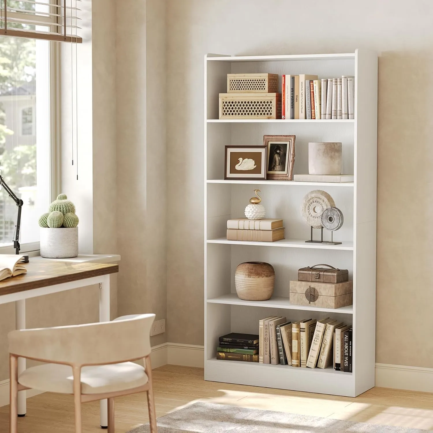 LITTLE TREE 72 Inch Tall Bookcase, Freestanding 6-Tier Library Bookshelf with Closed Shelves, Large Open Bookcases Organizer Wooden Display Shelving Unit for Bedroom Living Room Office, White