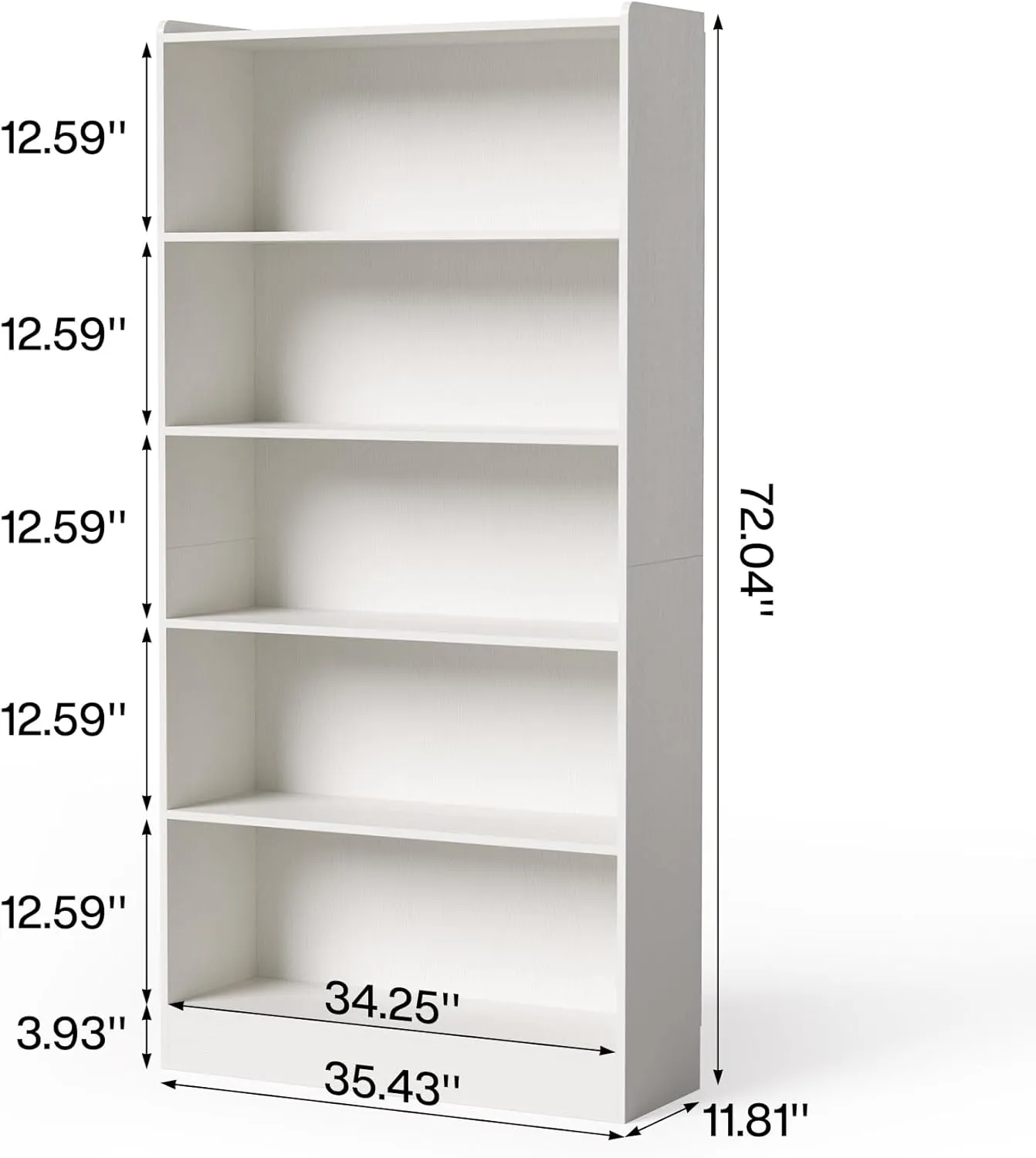LITTLE TREE 72 Inch Tall Bookcase, Freestanding 6-Tier Library Bookshelf with Closed Shelves, Large Open Bookcases Organizer Wooden Display Shelving Unit for Bedroom Living Room Office, White