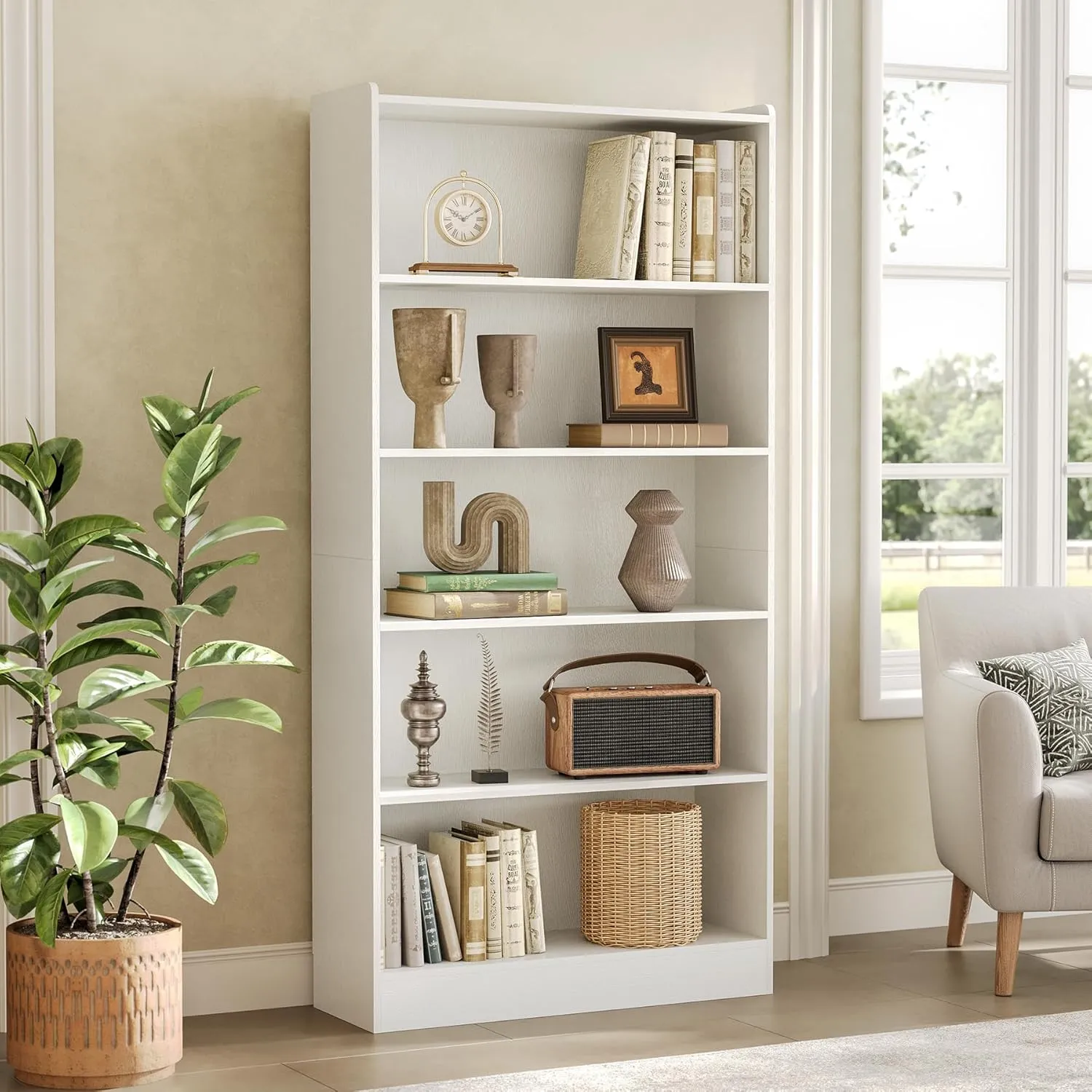 LITTLE TREE 72 Inch Tall Bookcase, Freestanding 6-Tier Library Bookshelf with Closed Shelves, Large Open Bookcases Organizer Wooden Display Shelving Unit for Bedroom Living Room Office, White