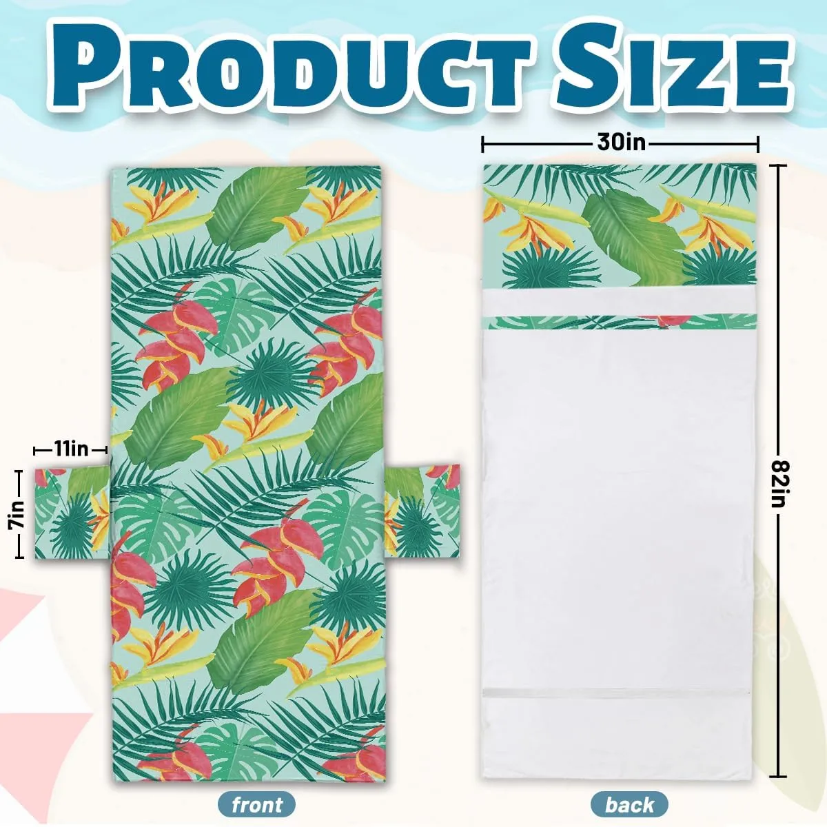 Lounge Chair Towel Cover, Chaise Lounge Cover, Flower and Leaves Beach Chair Covers with Pockets for Pool Sunbathing Beach Garden Courtyard Outdoor Trips, 85" X 30"