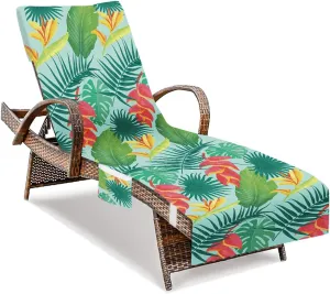 Lounge Chair Towel Cover, Chaise Lounge Cover, Flower and Leaves Beach Chair Covers with Pockets for Pool Sunbathing Beach Garden Courtyard Outdoor Trips, 85" X 30"