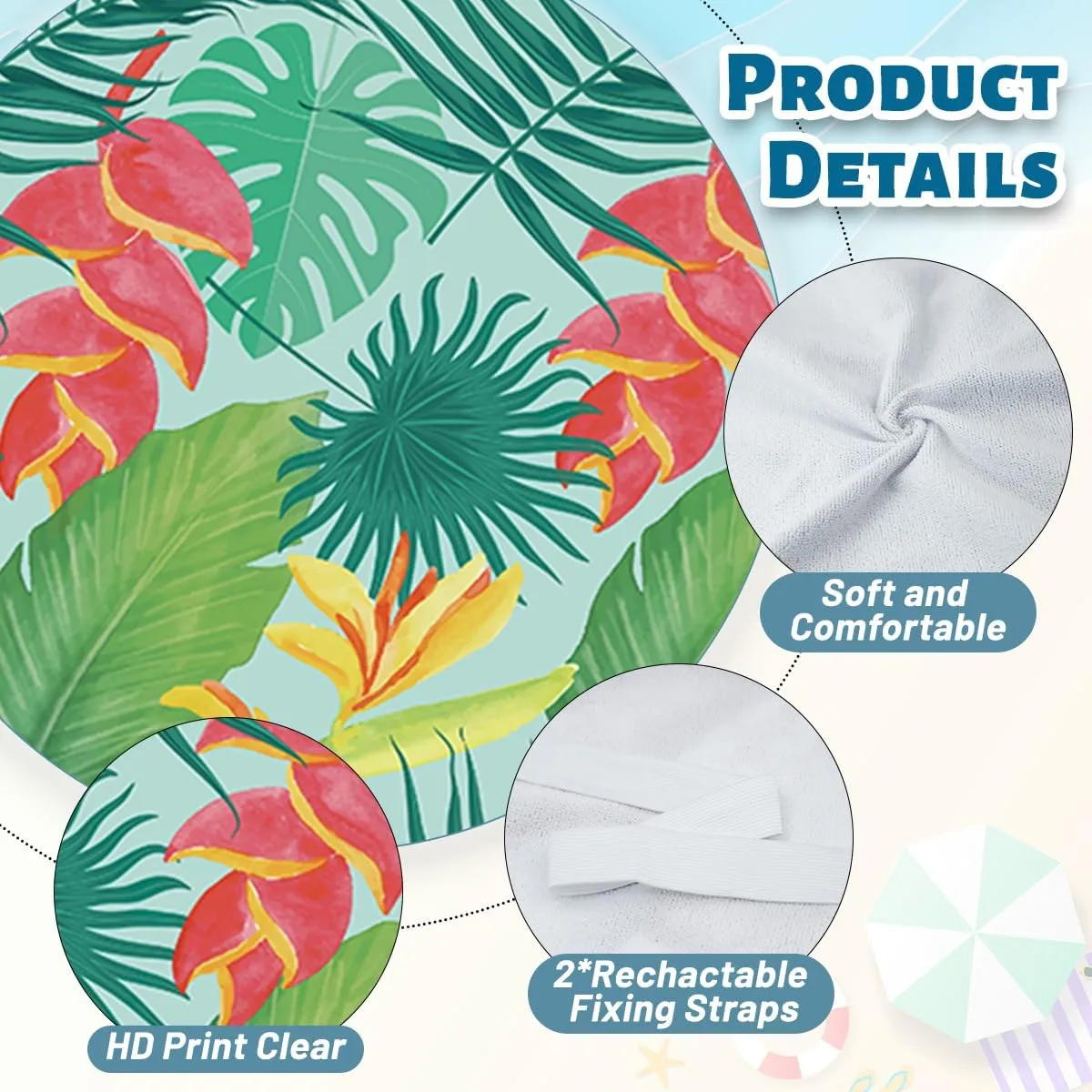 Lounge Chair Towel Cover, Chaise Lounge Cover, Flower and Leaves Beach Chair Covers with Pockets for Pool Sunbathing Beach Garden Courtyard Outdoor Trips, 85" X 30"