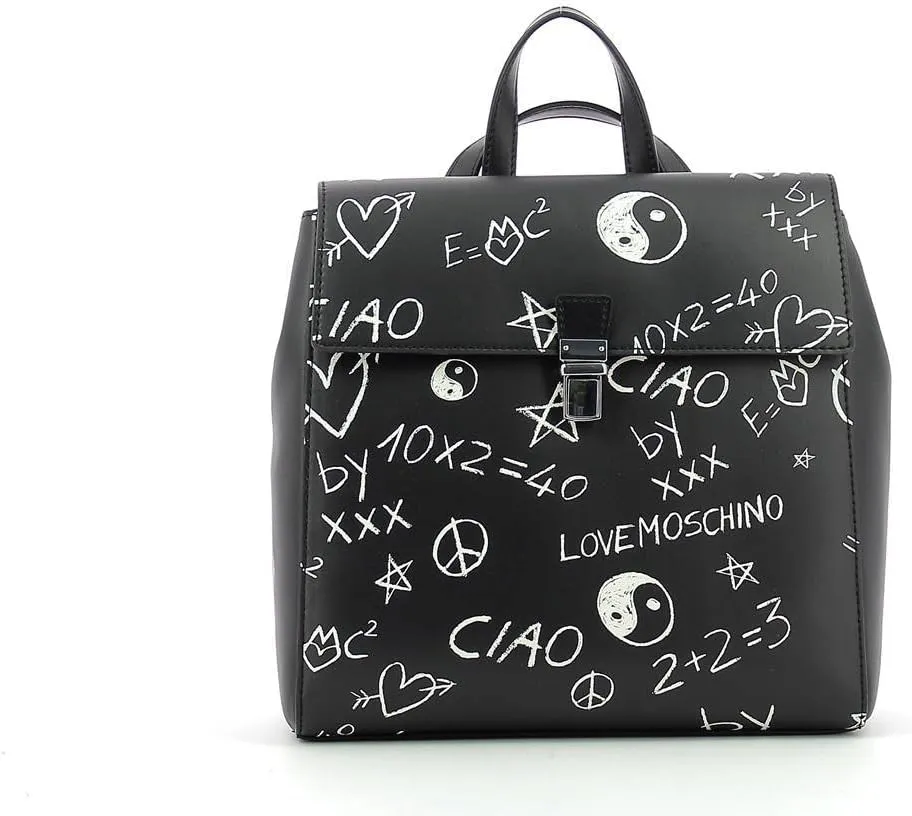 Love Moschino Women's Black Embroidered & Jeweled Logo Book Bag Backpack