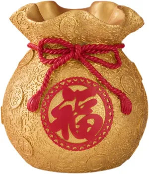 Lucky Bag Piggy Bank,Money Saving Box Storage Resin Figurine Money Bag Statue Wealth Sculpture for Farmhouse Chinese New Year, Gold Height 16cm