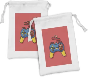Lunarable Gamer Fabric Pouch Set of 2, Retro Colorful Videogame Controller Minimalist Style D-Pad and Triggers, Small Drawstring Bag for Toiletries Masks and Favors, 9" x 6", Multicolor