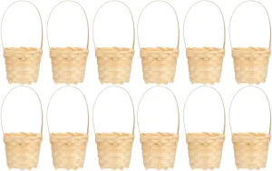 LUOZZY 12 pcs Mini Straw Woven Flower Baskets Bamboo Handmade Miniature Basket with Handles Dollhouse Accessories