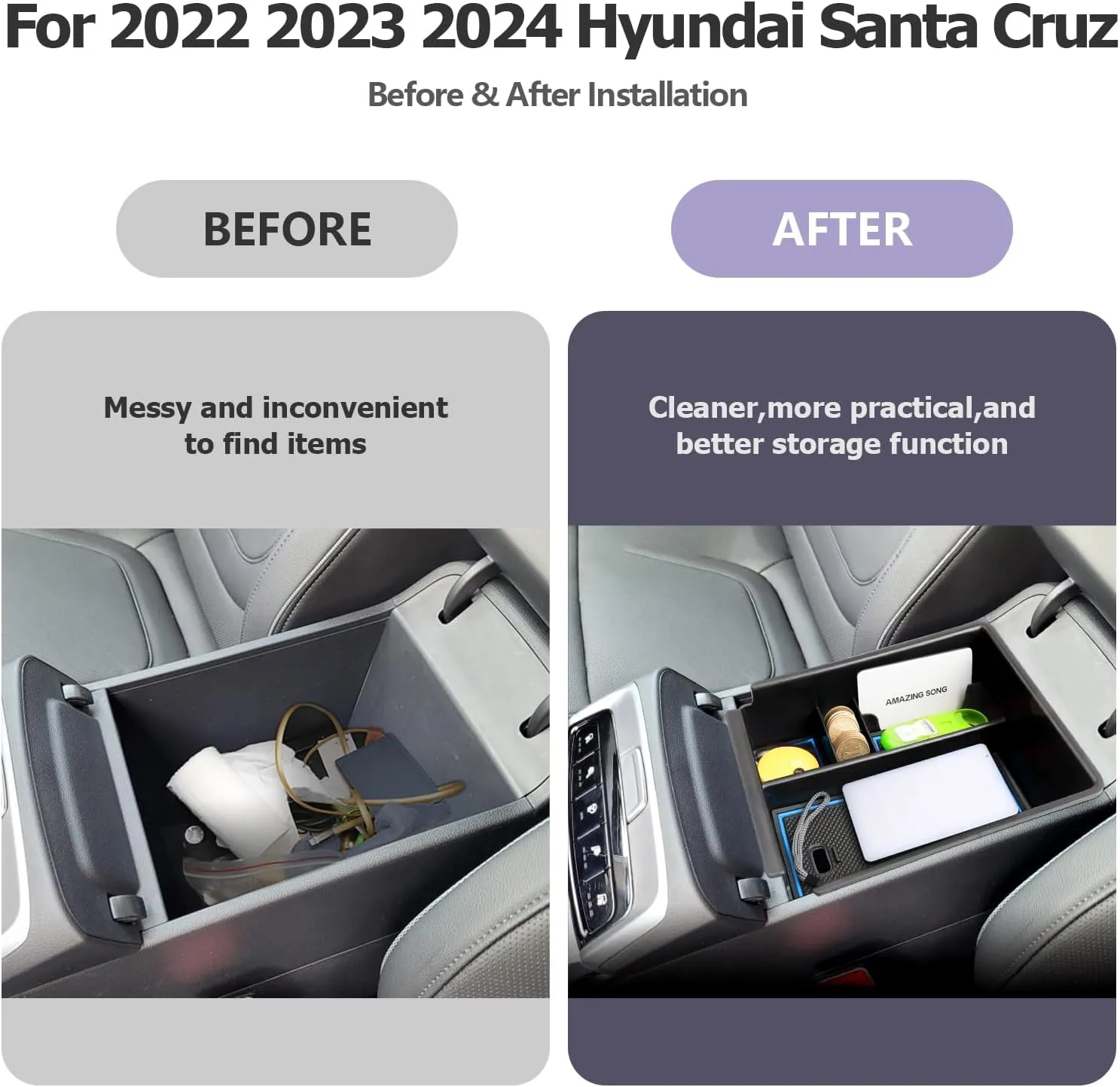 LUWU 2023 2024 Hynudai Santa Cruz Center Console Organizer 2022-2024 Santa Cruz Armrest Storage Santa Cruz Console Organizer Tray Santa Cruz Armrest Organizer 2023 2024 Santa Cruz Accessories (Blue)