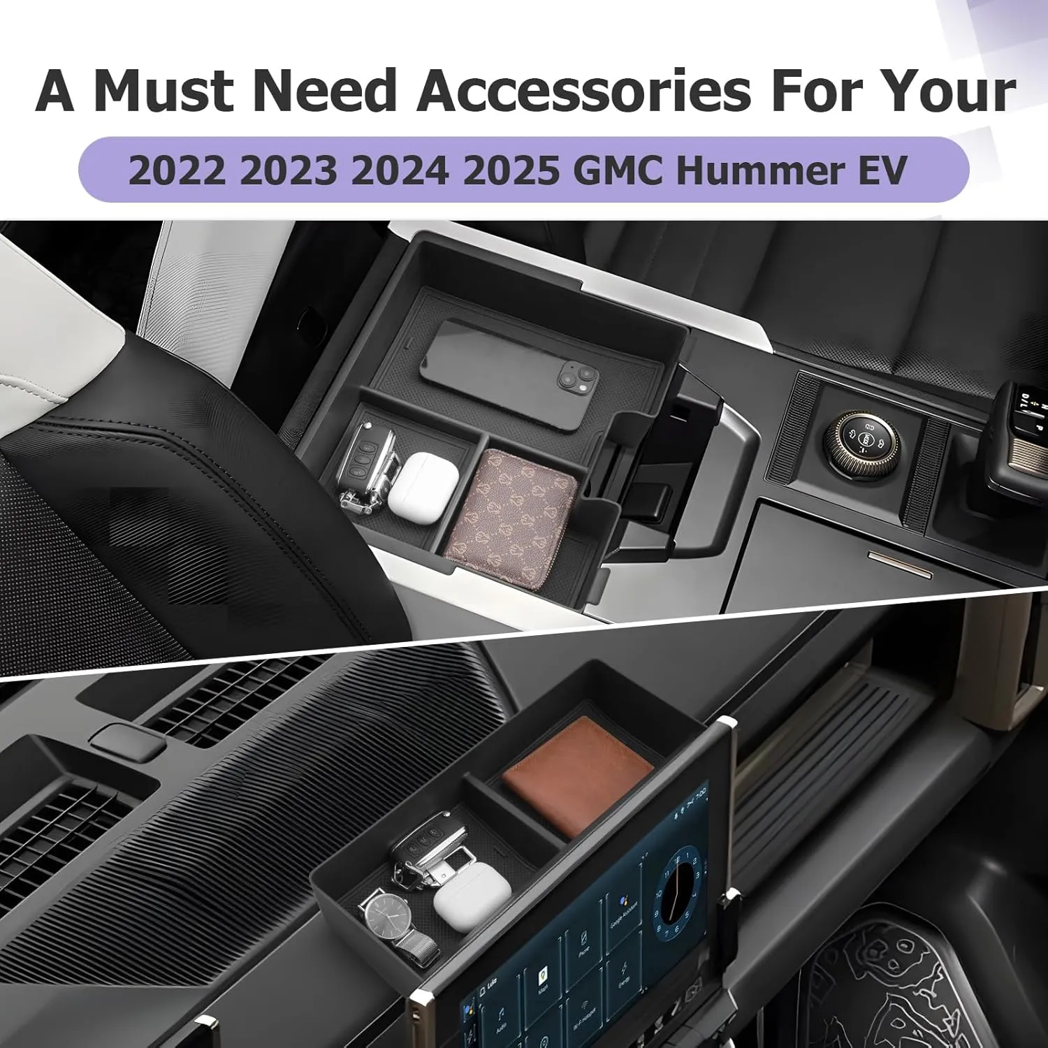 LUWU 2025 GMC Hummer EV Accessories Set Compatible with 2022 2023 2024 2025 GMC Hummer EV Accessories Hummer EV Dashboard Organizer 1PC & Hummer EV Center Console Organizer 1PC