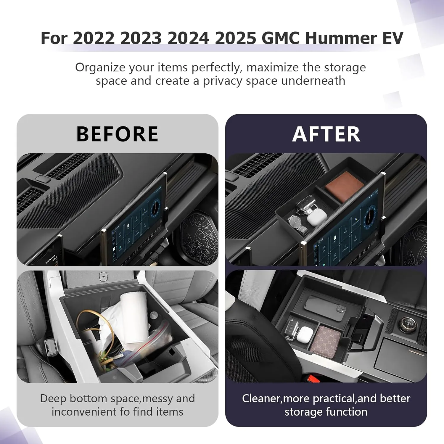 LUWU 2025 GMC Hummer EV Accessories Set Compatible with 2022 2023 2024 2025 GMC Hummer EV Accessories Hummer EV Dashboard Organizer 1PC & Hummer EV Center Console Organizer 1PC