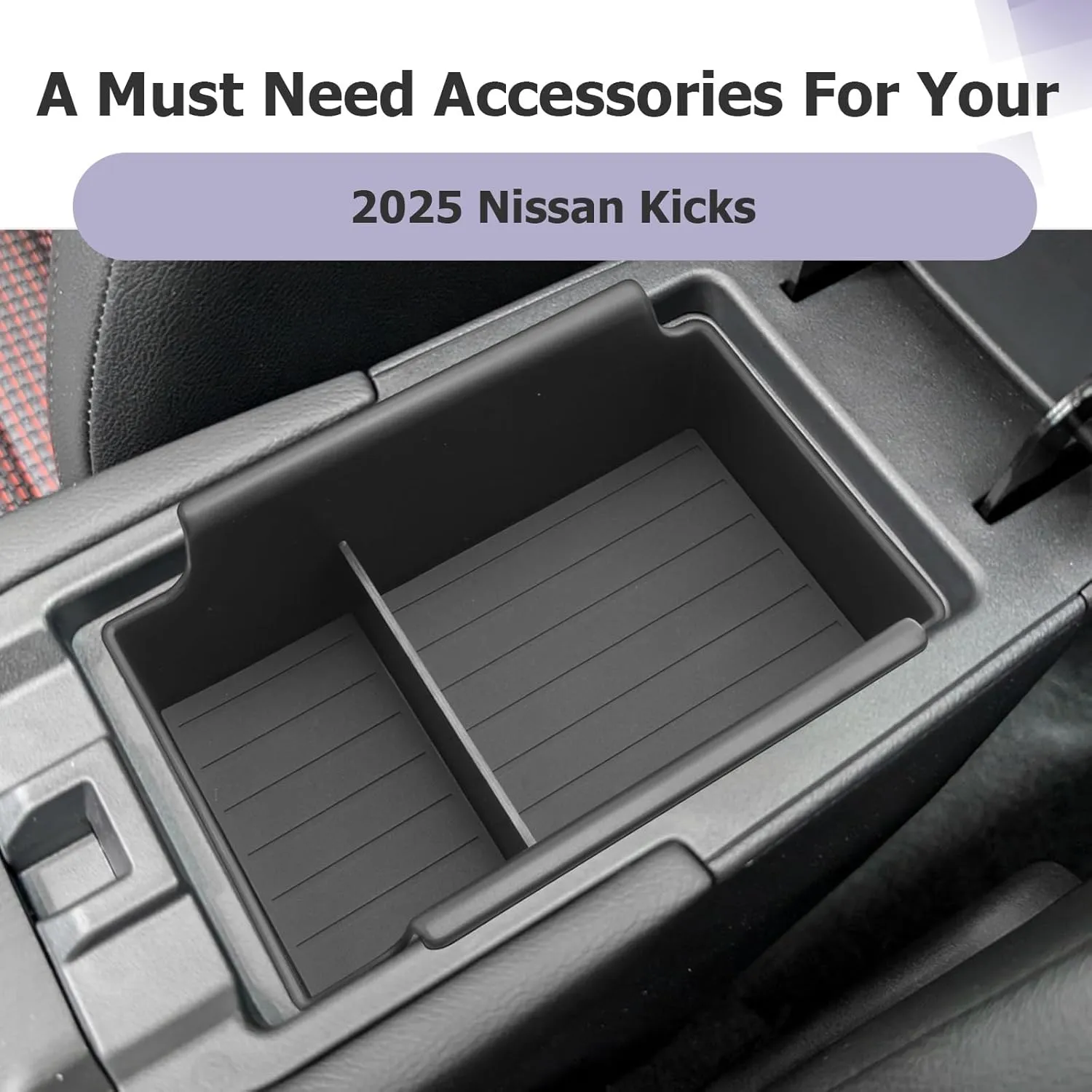 LUWU 2025 Kicks Center Console Organizer Tray Compatible with 2025 Nissan Kicks Accessories 2025 Kicks S/SV/SR Armrest Console Organizer Armrest Organizer Insert Tray Black