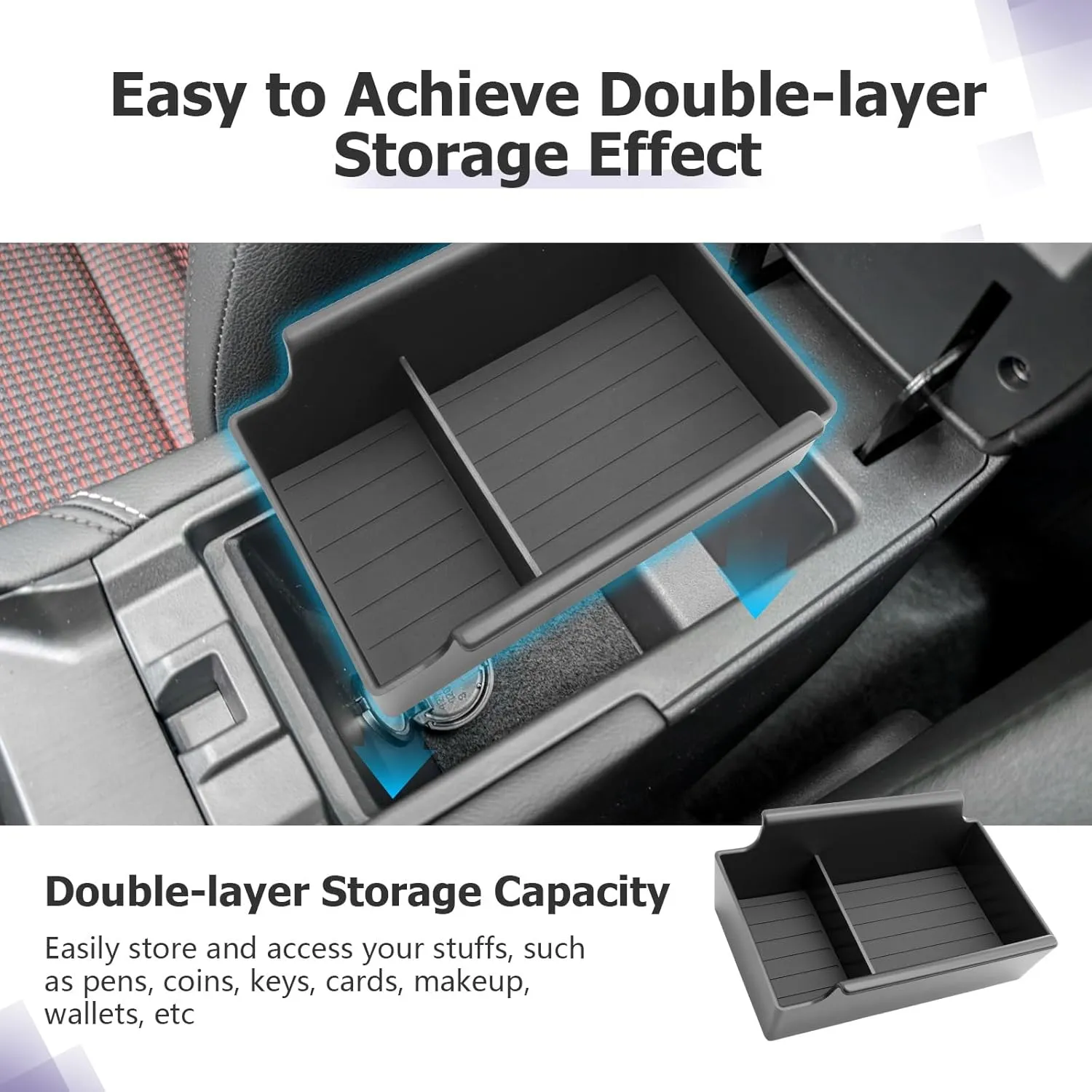 LUWU 2025 Kicks Center Console Organizer Tray Compatible with 2025 Nissan Kicks Accessories 2025 Kicks S/SV/SR Armrest Console Organizer Armrest Organizer Insert Tray Black