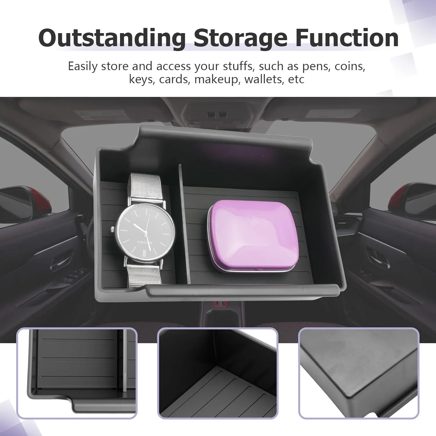 LUWU 2025 Kicks Center Console Organizer Tray Compatible with 2025 Nissan Kicks Accessories 2025 Kicks S/SV/SR Armrest Console Organizer Armrest Organizer Insert Tray Black