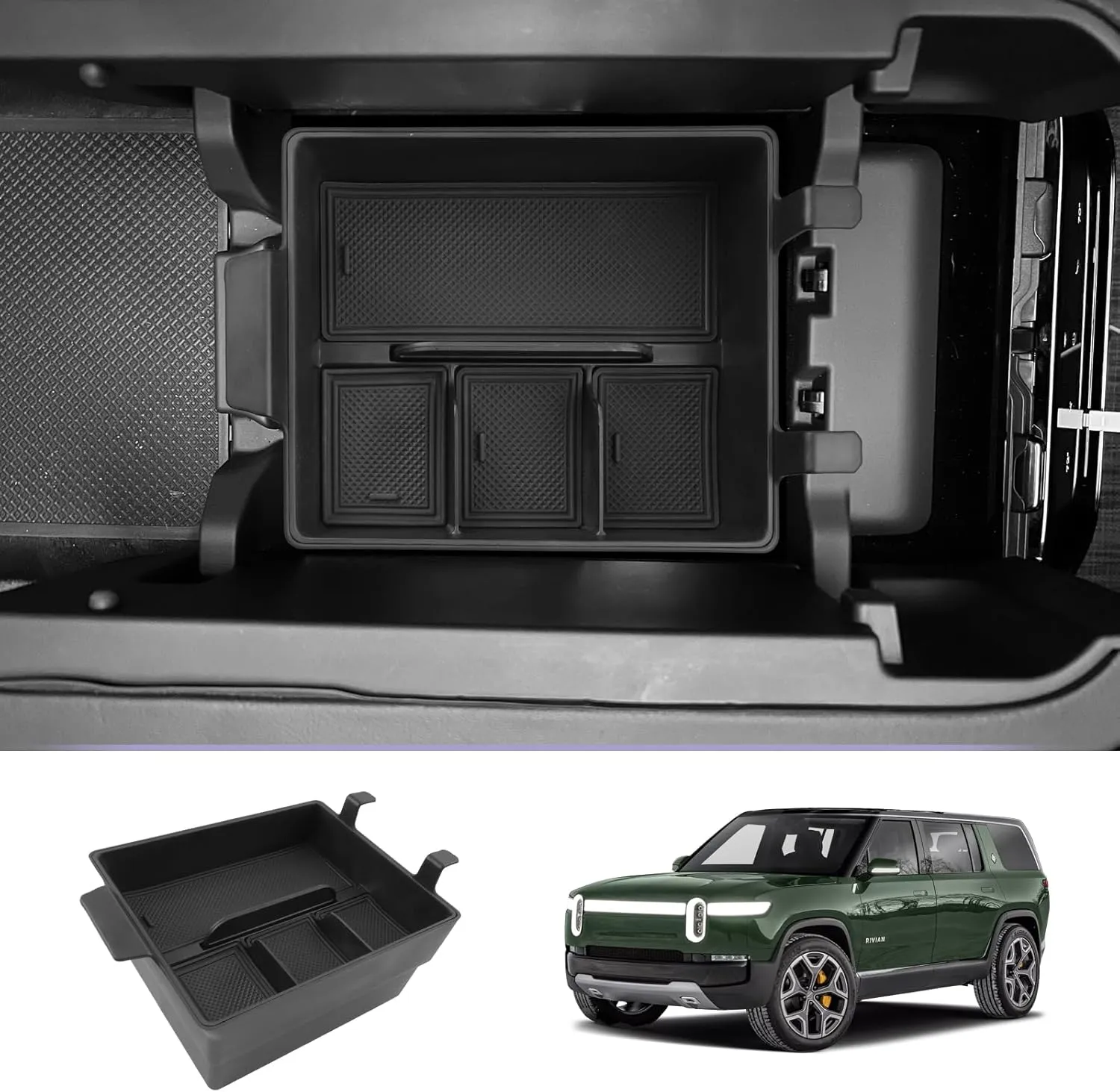 LUWU Center Console Organizer Compatible with 2022 2023 2024 R1T/R1S Accessories 2024 R1T/R1S Truck Center Console Organizer Armrest Console Organizer Armrest Organizer Insert Tray 2PCS, Black