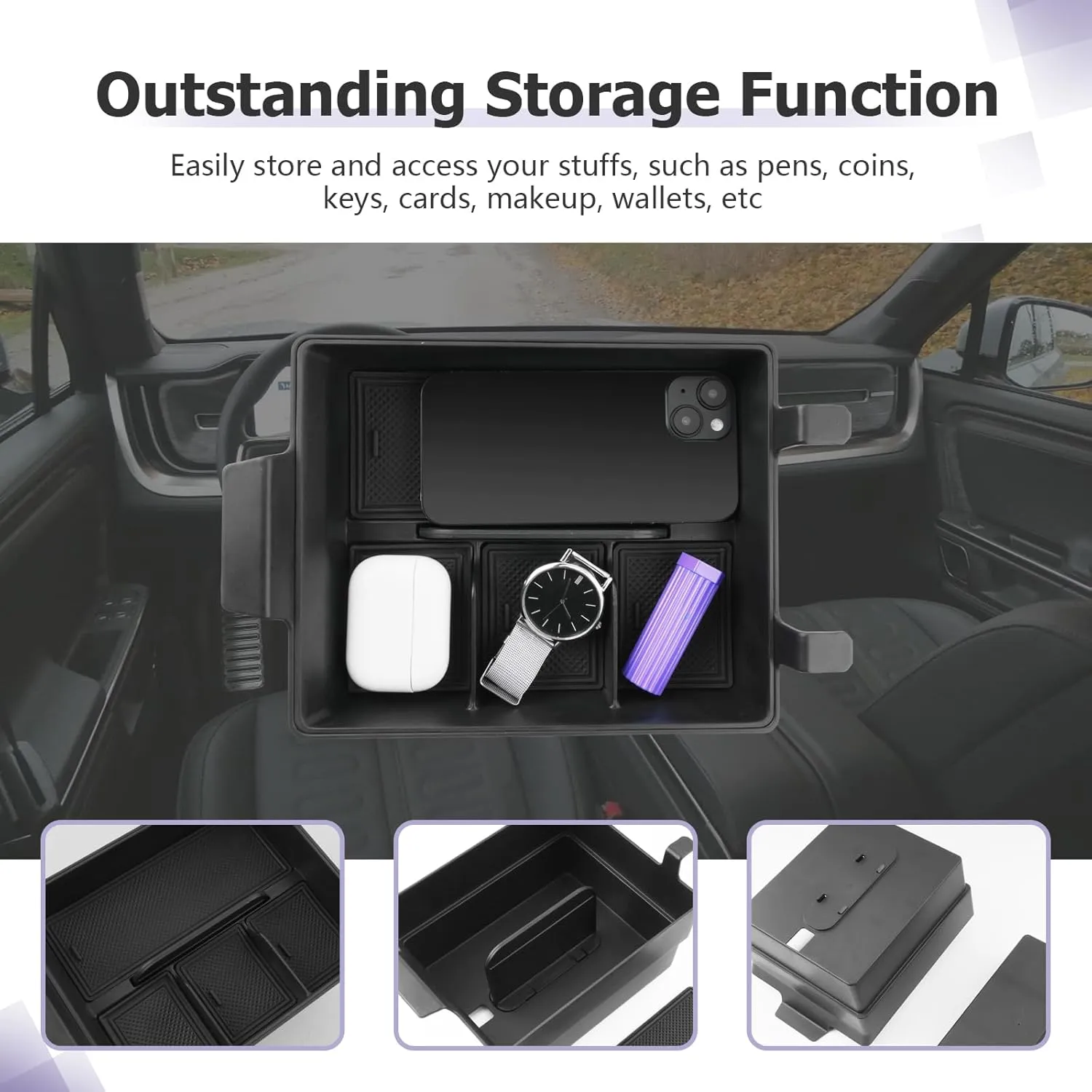 LUWU Center Console Organizer Compatible with 2022 2023 2024 R1T/R1S Accessories 2024 R1T/R1S Truck Center Console Organizer Armrest Console Organizer Armrest Organizer Insert Tray 2PCS, Black