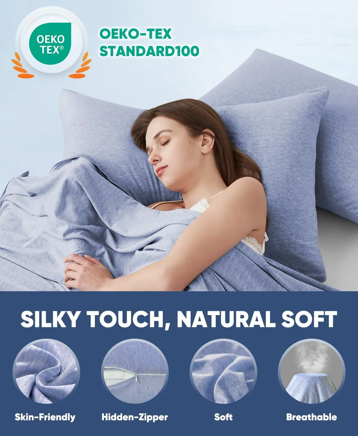 LUXEAR Cooling Pillow Cases King Size, 2 Pack Arc-Chill Cool Pillow Cases with Double-Side Design [Cooling & Cotton], Anti-Static, Skin-Friendly, Hidden Zipper Cold Pillow Cases for Hot Sleepers -Blue
