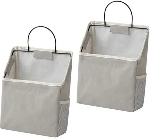 Luxshiny 2 Sets Wall Hanging Storage Bag Door Hanging Organizer Bag Cotton Material Grey Home Dormitory