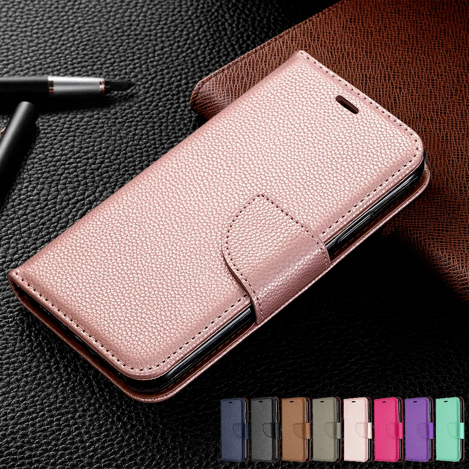 Luxury Litchi Pattern Solid Color Wallet Flip Cases For iPhone 11 Pro Max Cover For iPhone XS Max X XR 6 6S 7 8 Plus Phone Bags