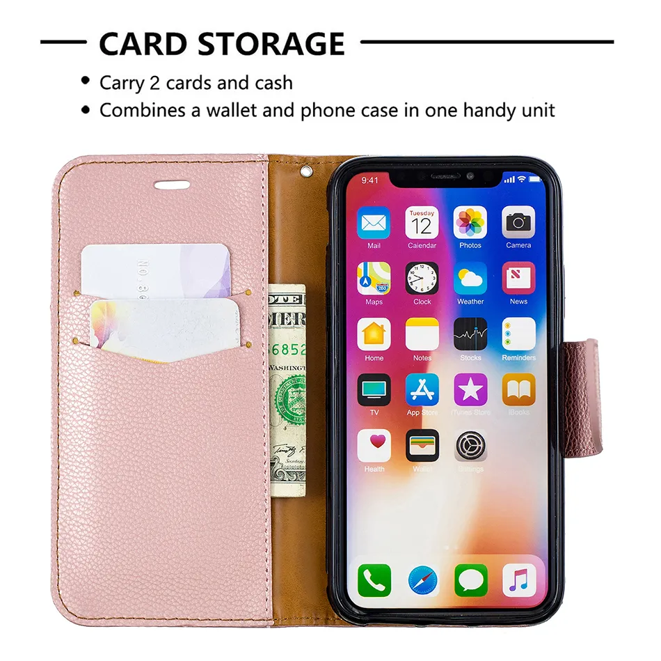 Luxury Litchi Pattern Solid Color Wallet Flip Cases For iPhone 11 Pro Max Cover For iPhone XS Max X XR 6 6S 7 8 Plus Phone Bags