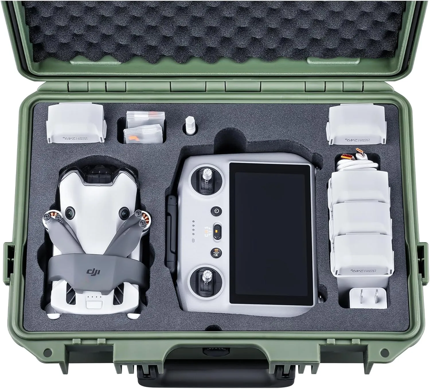 Lykus Titan MM410 Waterproof Hard Case (Green) for DJI Mini 4 Pro/Mini 3/Pro and DJI RC 2/RC/RC-N2/N1, Support 7 batteries and RC lanyard [CASE ONLY]