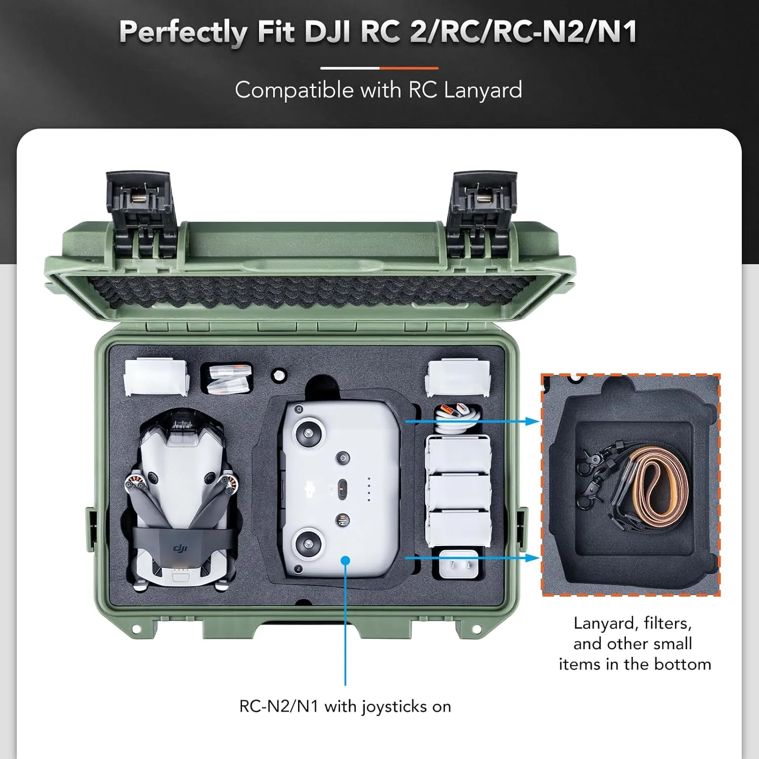 Lykus Titan MM410 Waterproof Hard Case (Green) for DJI Mini 4 Pro/Mini 3/Pro and DJI RC 2/RC/RC-N2/N1, Support 7 batteries and RC lanyard [CASE ONLY]
