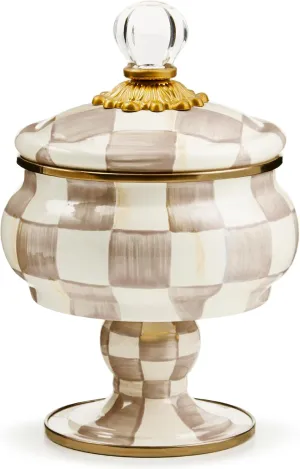 MACKENZIE-CHILDS Enamel Curiosity Pot, Decorative Container for Home Decor, Brown-and-White Mocha Check