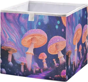Magic Mushroom Storage Cubes 11x11 inch Cube Storage Bins Collapsible Fabric Cube Basket Shelves Closet Organizer Decorative Storage Box for Bedroom Nursery Office