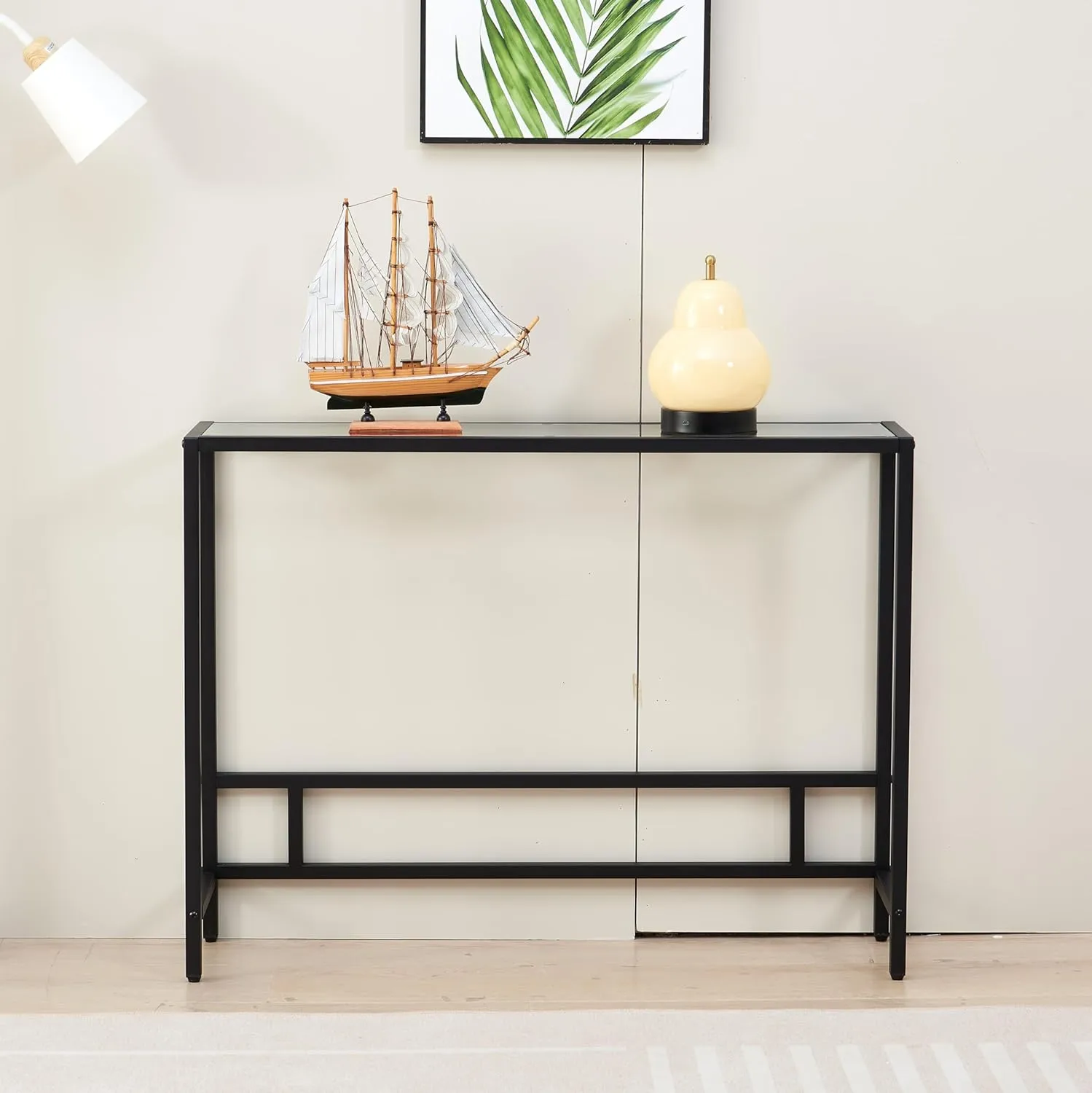 MAJARO Small Modern Console Table for Entryway, Tempered Glass with Golden Metal Frame Sofa Table for Living Room, Hallway