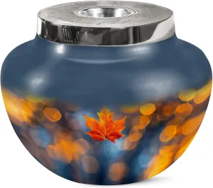 Maple Leaf Memorial Urn for Human Ashes Mother & Father - Large Ashes for Male & Female - Blue Urns for Funeral - Burial Urn for Husband & Wife (7 Inch)
