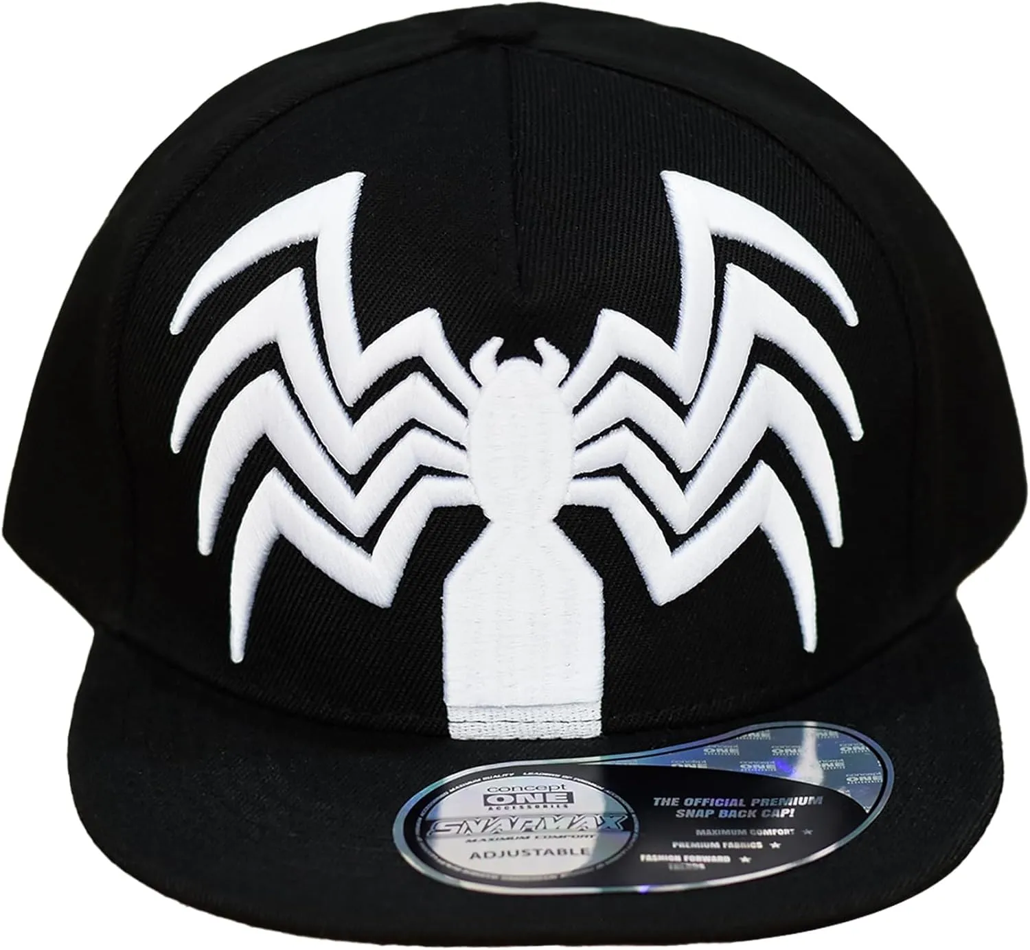 Marvel Venom Baseball Cap, Spider Symbiote Logo Cotton Adjustable Adult Snapback Hat with Flat Brim, Black, One Size