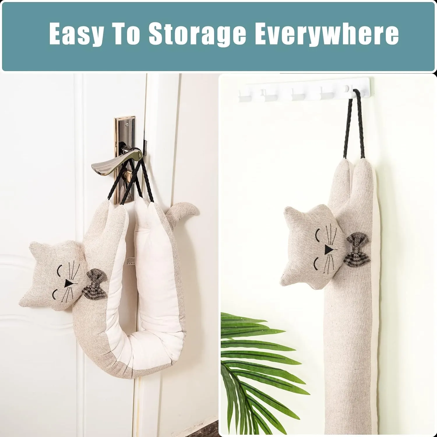 Marwood Under Door Draft Stopper Decorative Wind Stopper 36 inch for Door & Window, Weighted Animal Air Draft Stopper Snake Noise Blocker for Bottom of Door with Hanging Loops -Khaki Cat